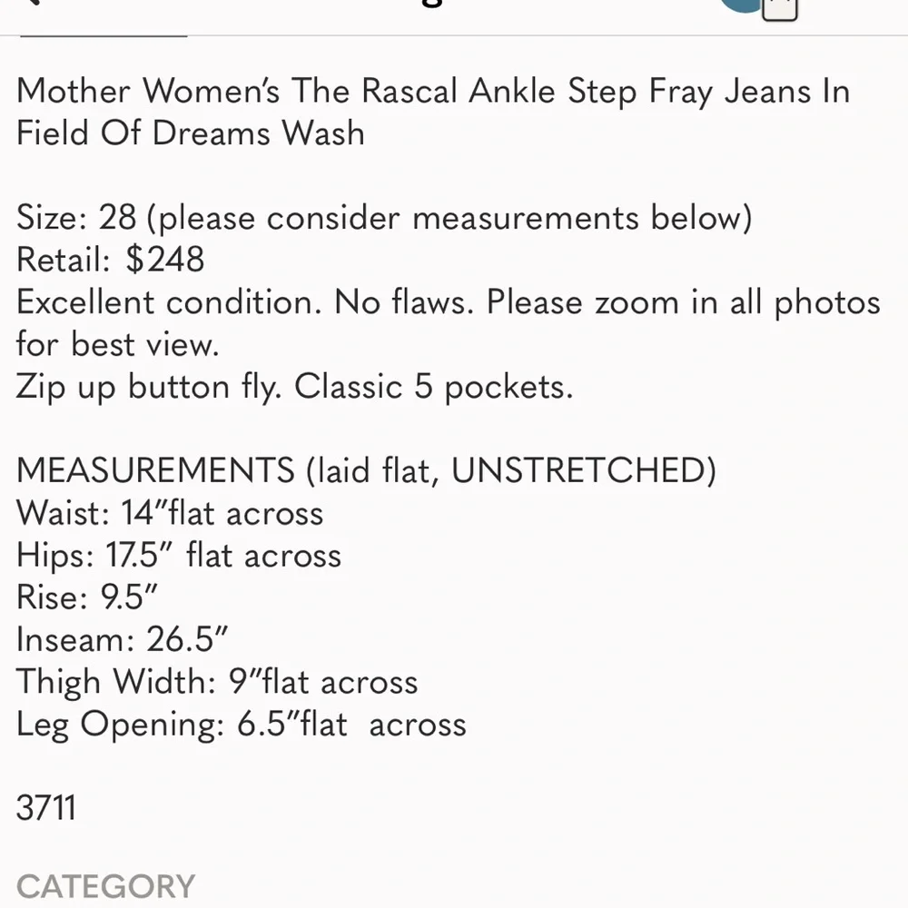 Mother Women’s The Rascal Ankle Step Fray Jeans In Field Of Dreams Wash Size 28